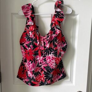 Floral Ruffle-Shoulder Womens Swim top